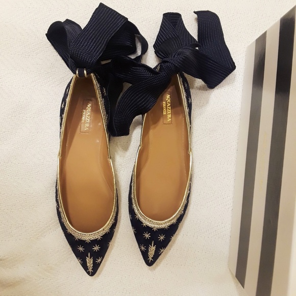 SOLD! Aquazzura Bliss Embellished Suede Flats - Picture 4 of 8